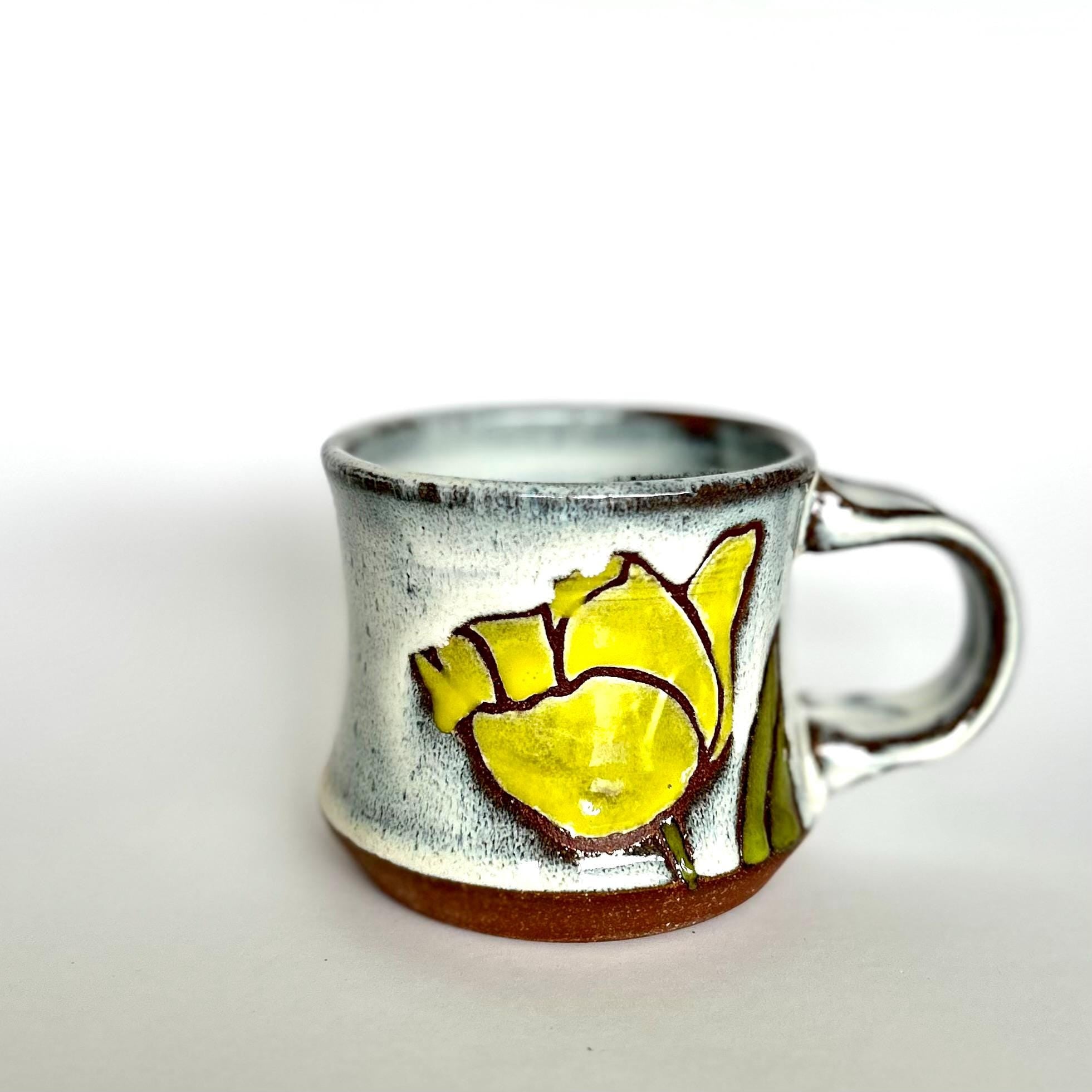 Handmade Tulip Mug with handle: demitasse small cup tea espresso
