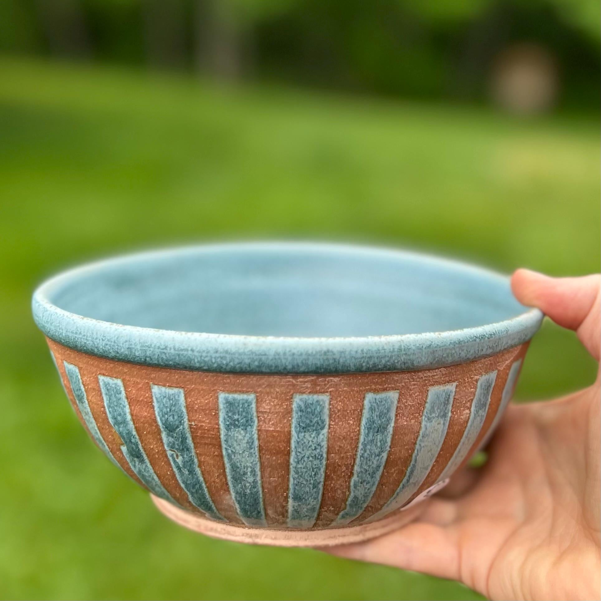 Funky Stripes Ramen Bowl in Blue-green: for Soups, Stews, Entree Salads, Serving Sides