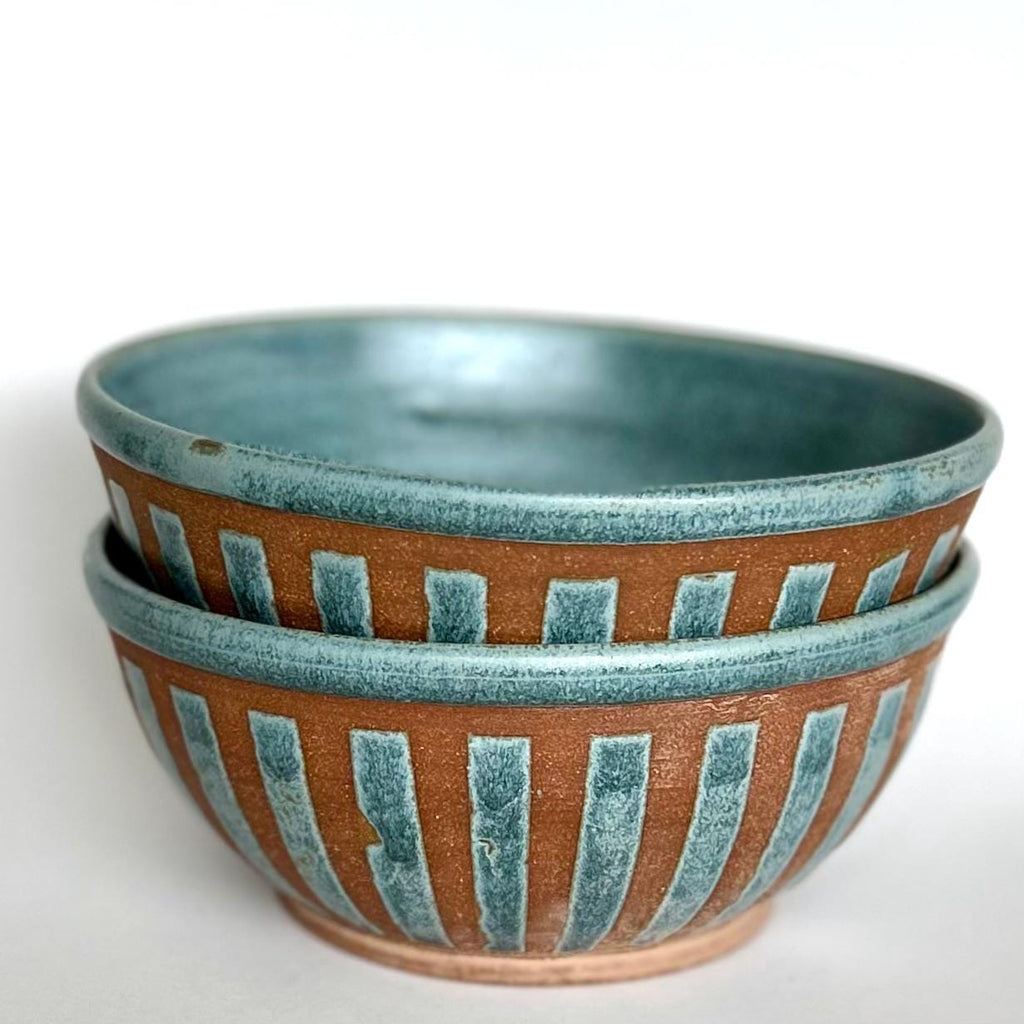Funky Stripes Ramen Bowl in Blue-green: for Soups, Stews, Entree Salads, Serving Sides