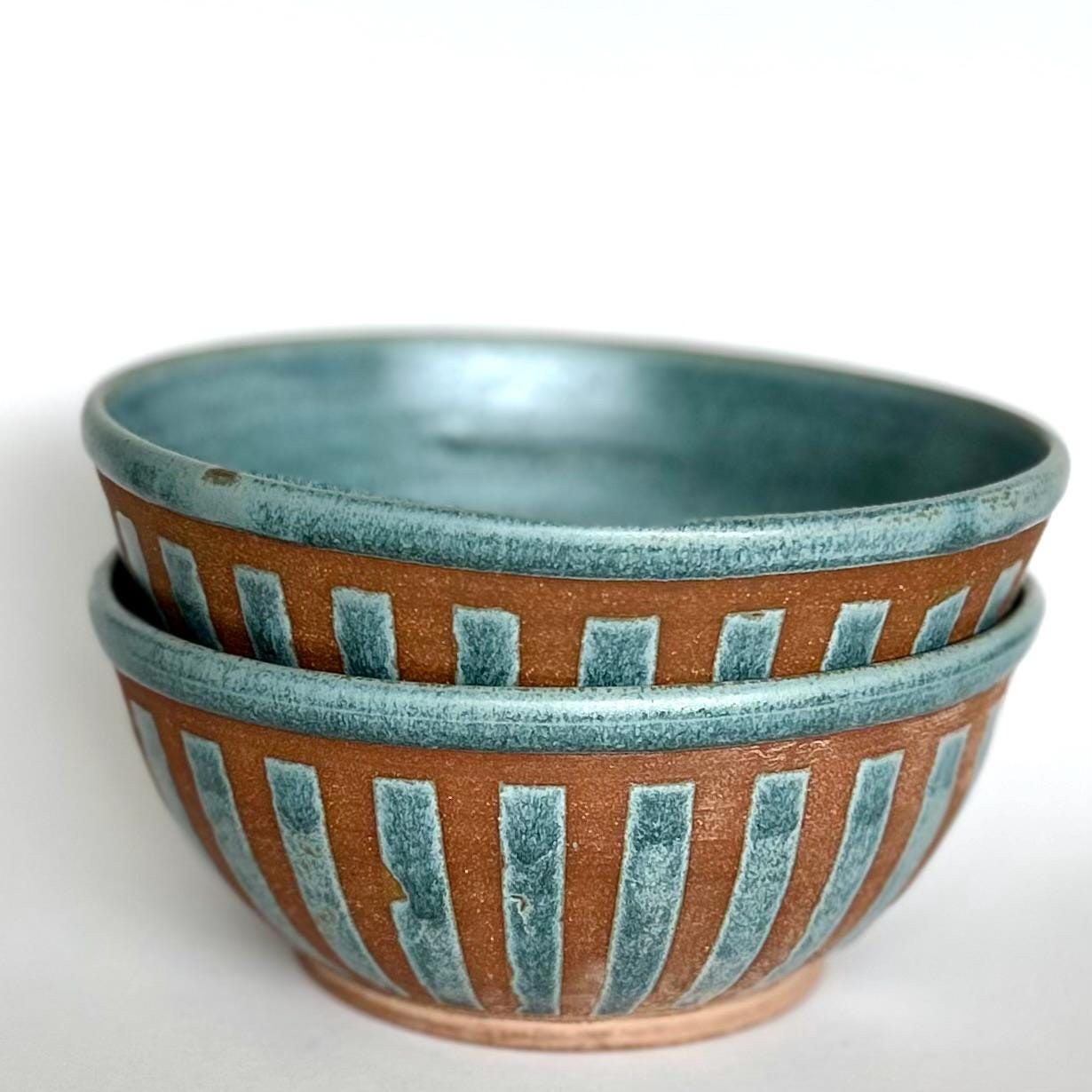 Funky Stripes Ramen Bowl in Blue-green: for Soups, Stews, Entree Salads, Serving Sides