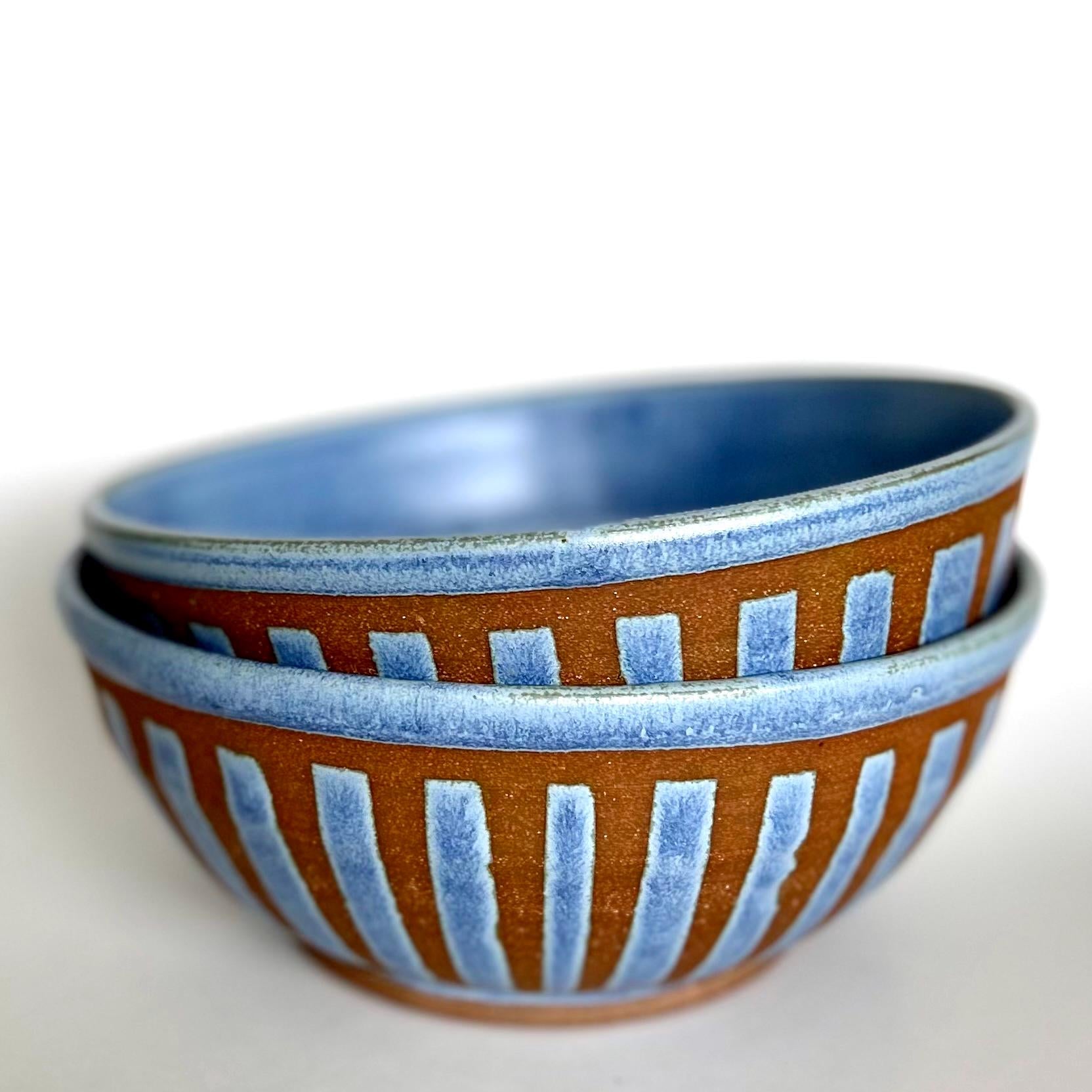 Funky Stripes Ramen Bowl in Blue: for Soups, Stews, Entree Salads, Serving Sides